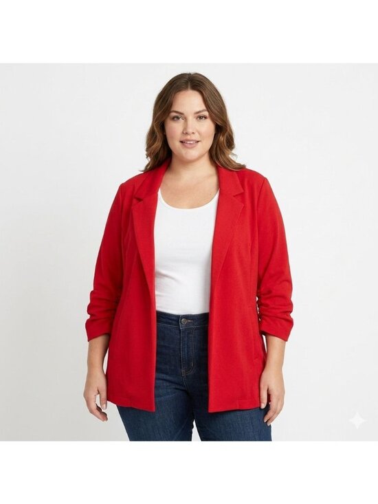 Dear Scarlett Jackets & Blazers - Dear Scarlett Women Red Open Front Blazer Jacket Size 3X Pockets 3/4 Sleeve
